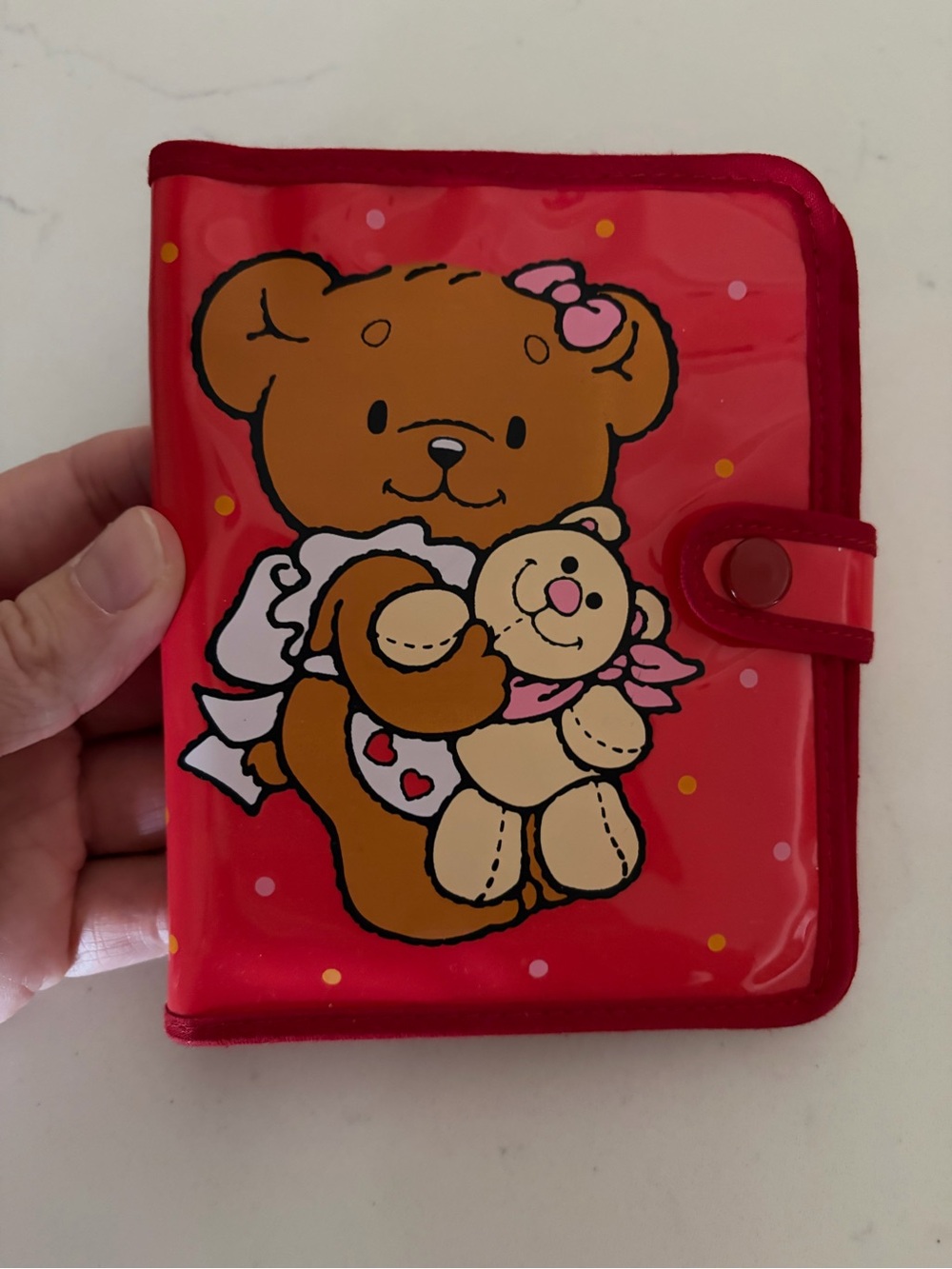 Vintage Sanrio Red Bear Print Hair Accessory Case